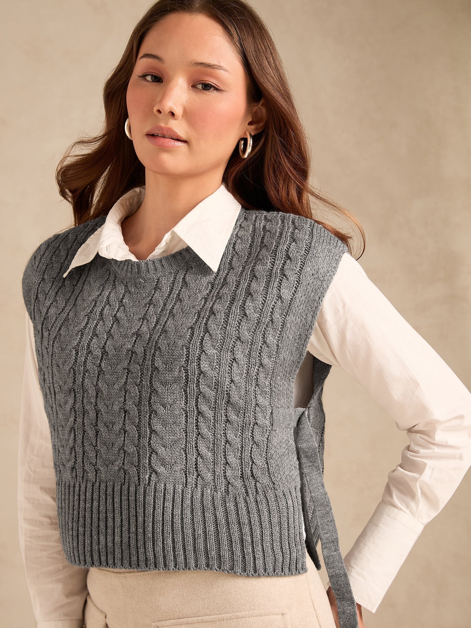 Women's Grey Chunky Cable Knit Sweater
