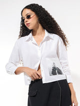 Women's White Casual Graphic Full Sleeves Shirt