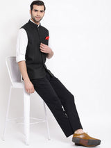 Men's Black Solid Cotton Blend Full Sleeves Nehru Jacket