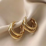 Women's Triple Layer Gold Hoops Earrings Set