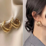 Women's Triple Layer Gold Hoops Earrings Set