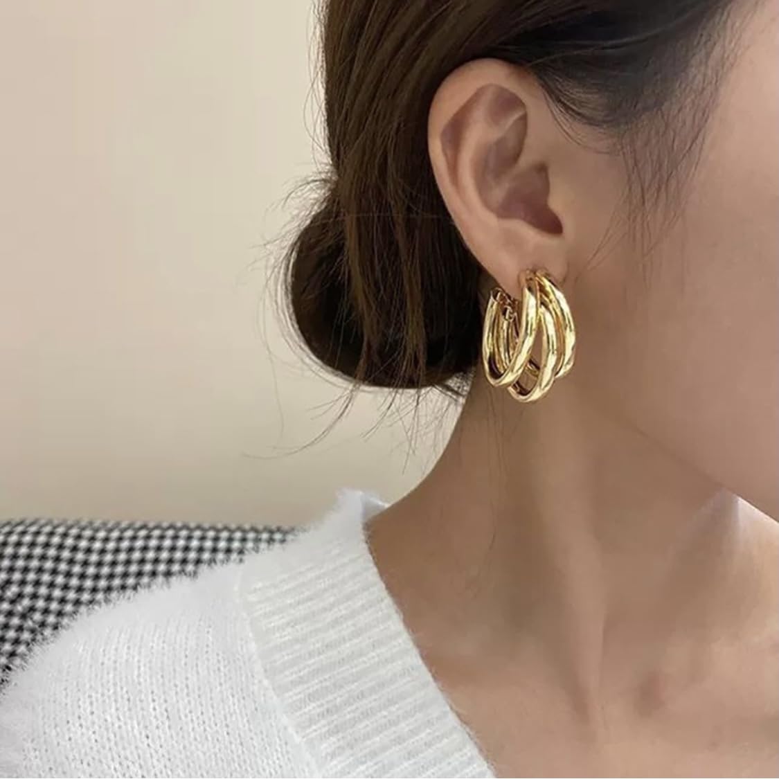 Women's Triple Layer Gold Hoops Earrings Set