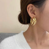 Women's Triple Layer Gold Hoops Earrings Set