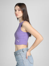 Womens Purple Casual Solid Sleeveless Top