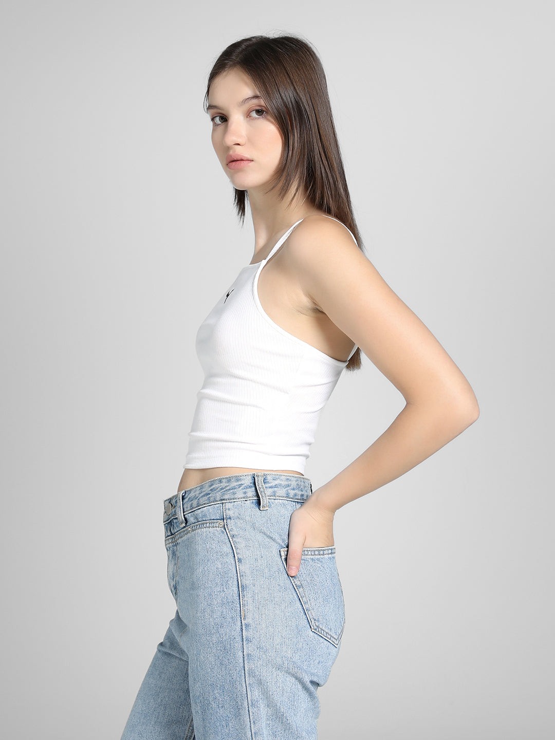 Womens White Casual Solid Sleeveless Top