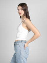 Womens White Casual Solid Sleeveless Top