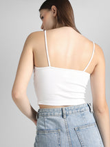 Womens White Casual Solid Sleeveless Top