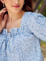 Women's Blue Casual Printed Regular Fit Half Sleeves Top
