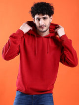 Men's Red Casual Hood Neck Solid Full Sleeves Hoodie