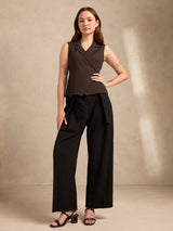 Women's Brown Party Solid Sleeveless Top