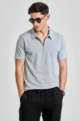 Men's Grey Casual Slim Fit Printed Half Sleeves Polo Tshirt