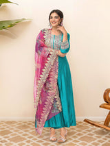 Women's Pine Green Kurta Set with Duppatta