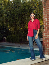 Women's Red Poplin Oversized Shirt
