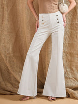Women's White Casual Solid Fit & Flared Pants