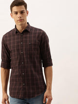 Men's Slim Fit Checkered Full Sleeves Spread Collar Casual Shirt