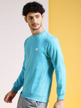 Men's Blue Casual Round Neck Self-Design Full Sleeves Sweatshirt