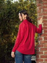 Women's Red Poplin Oversized Shirt