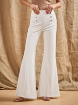 Women's White Casual Solid Fit & Flared Pants
