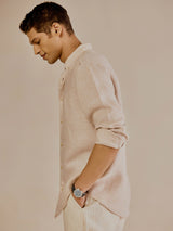 Men's Beige Casual Regular Fit Solid Full Sleeves Shirt