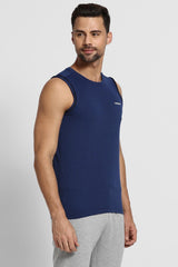 Men's Navy Regular Fit Swift Dry Odour Shield Solid Vest - Pack of 1