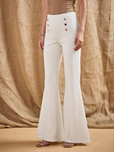 Women's White Casual Solid Fit & Flared Pants