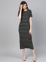 Women's Black White Striped Maxi