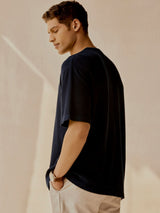 Men's Blue Casual Relaxed Fit Printed Half Sleeves Tshirt