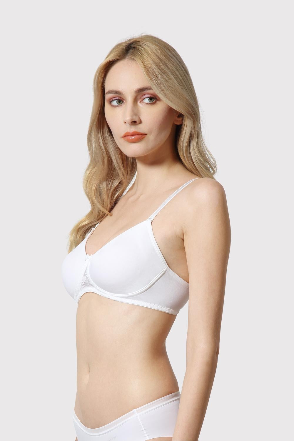 Women's White Solid Hook Bra