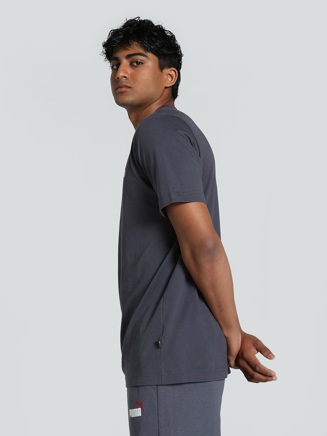 Mens Grey Casual Regular Half Sleeves Tshirt
