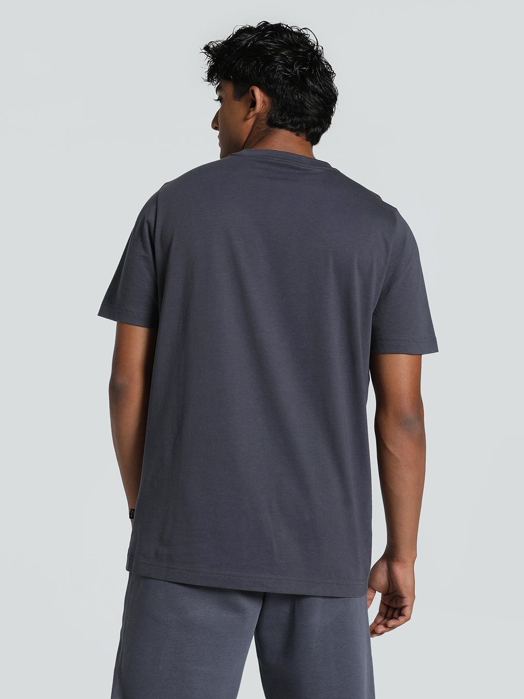 Mens Grey Casual Regular Half Sleeves Tshirt