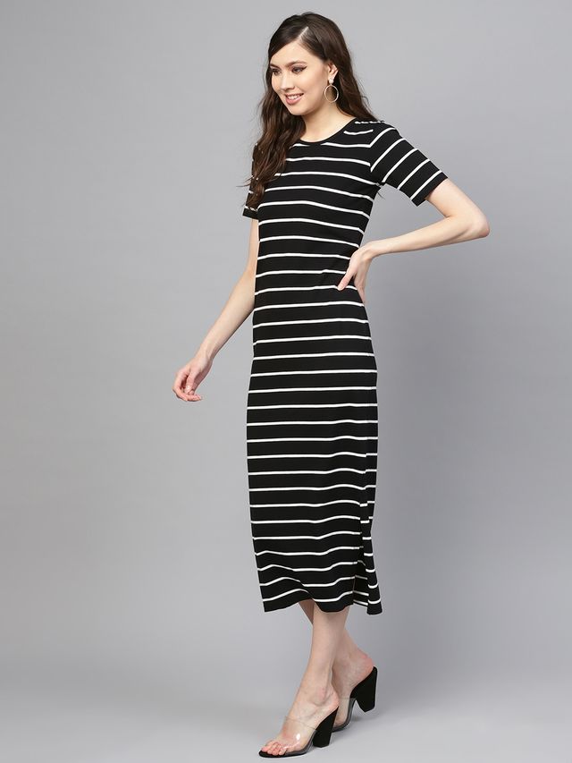 Women's Black White Striped Maxi