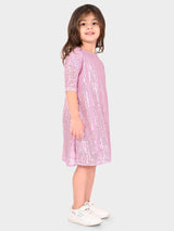 Girls Pink Casual Regular Fit Half Sleeves Dress