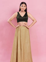 Women's Black Brocade Padded Back Open Sleeveless Saree Blouse