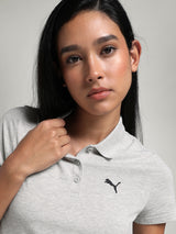 Womens Grey Casual Regular Half Sleeves Polo Tshirt