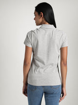 Womens Grey Casual Regular Half Sleeves Polo Tshirt