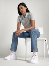 Womens Grey Casual Regular Half Sleeves Polo Tshirt