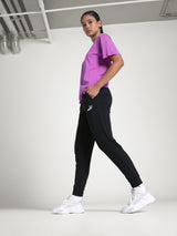 Womens Black Casual Regular Solid Track Pant