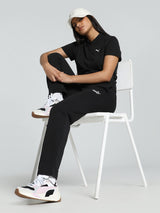 Women Black Casual Regular Solid Track Pant