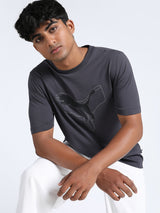 Mens Grey Casual Regular Fit Half Sleeves Tshirt