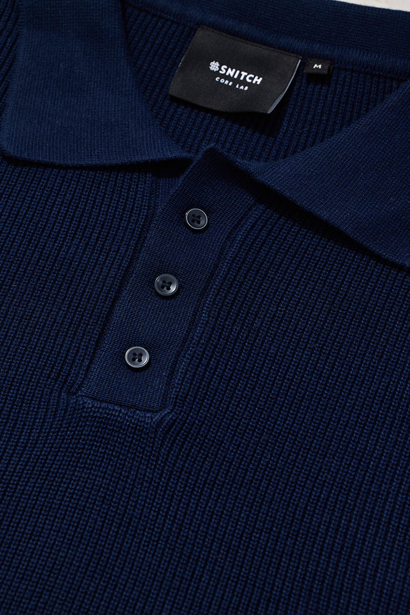 Men's Navy Casual Slim Fit Printed Half Sleeves Polo Tshirt