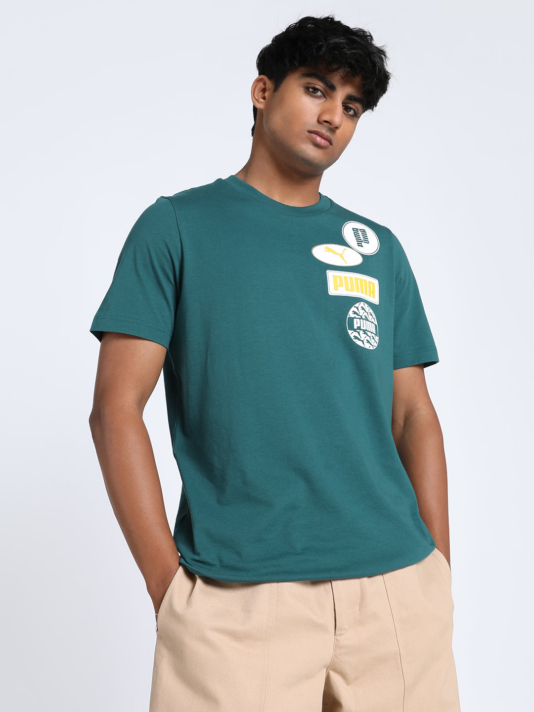 Mens Green Casual Regular Fit Half Sleeves Tshirt