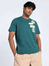 Mens Green Casual Regular Fit Half Sleeves Tshirt