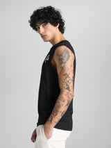 Mens Black Casual Regular Fit Sleeveless Tshirt