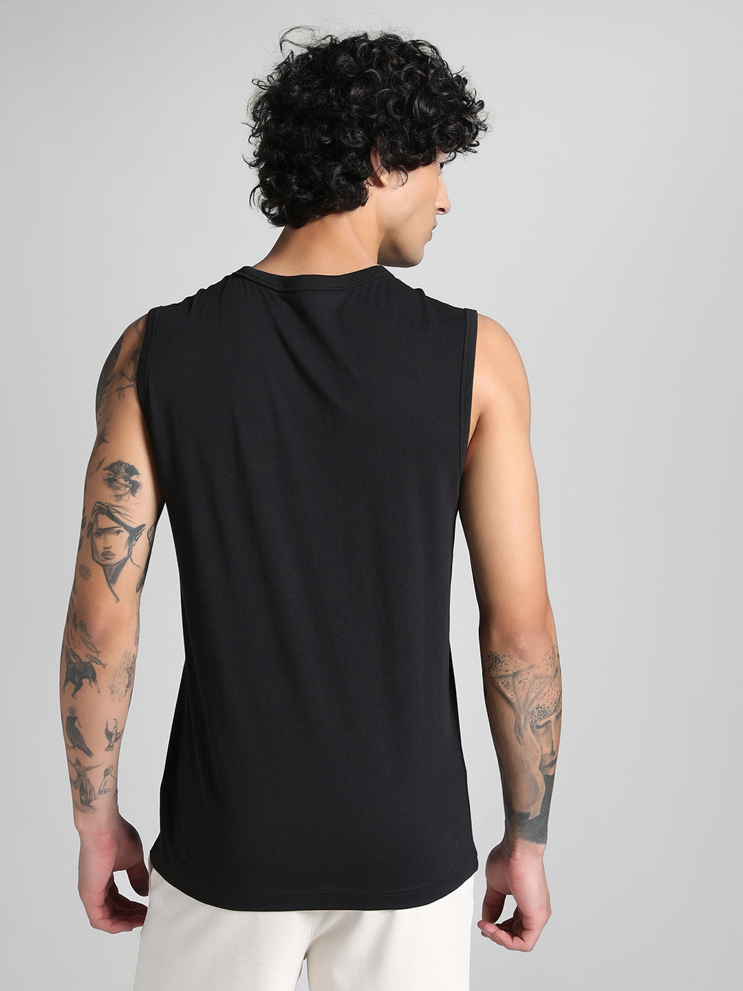 Mens Black Casual Regular Fit Sleeveless Tshirt