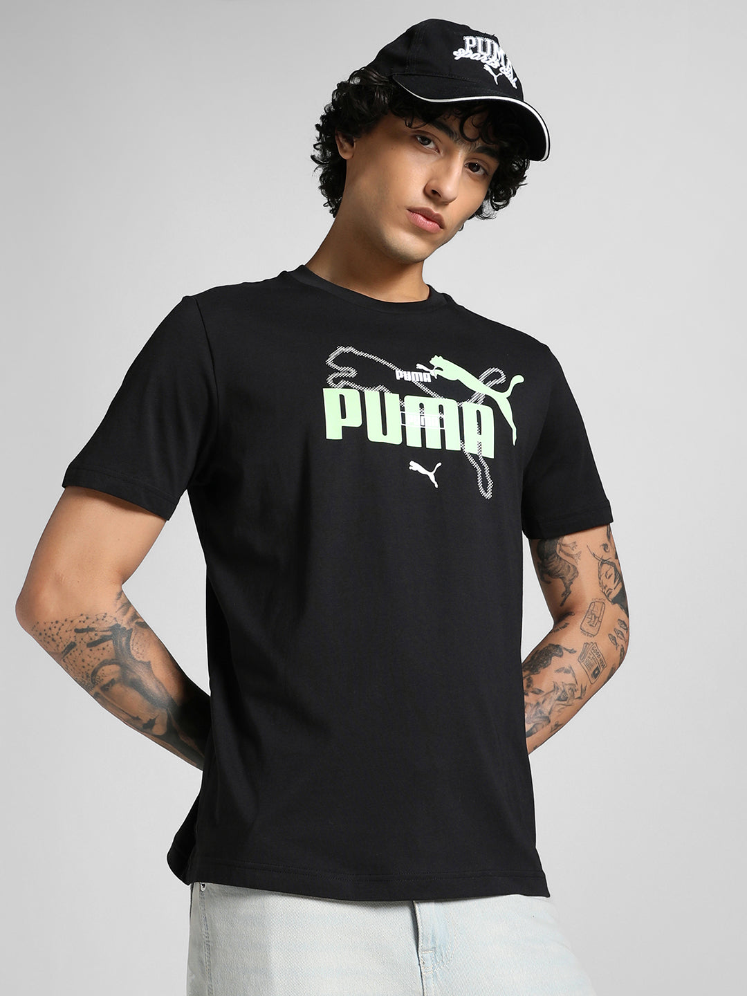 Mens Black Casual Regular Fit Half Sleeves Tshirt