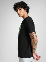 Mens Black Casual Regular Fit Half Sleeves Tshirt