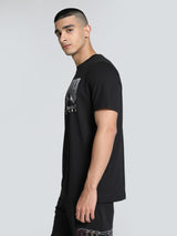 Mens Black Casual Regular Fit Half Sleeves Tshirt