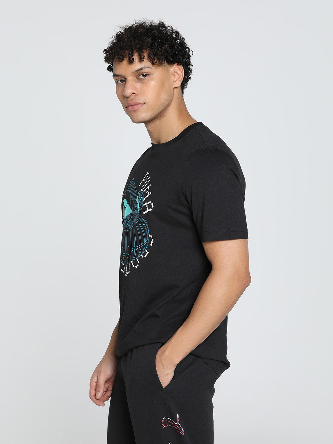 Mens Black Casual Regular Fit Half Sleeves Tshirt