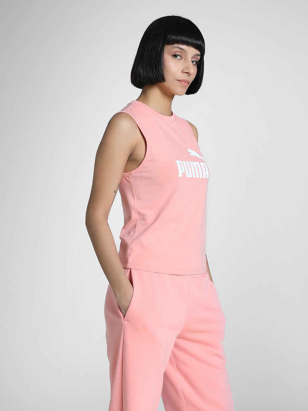Womens Pink Casual Solid Sleeveless Top