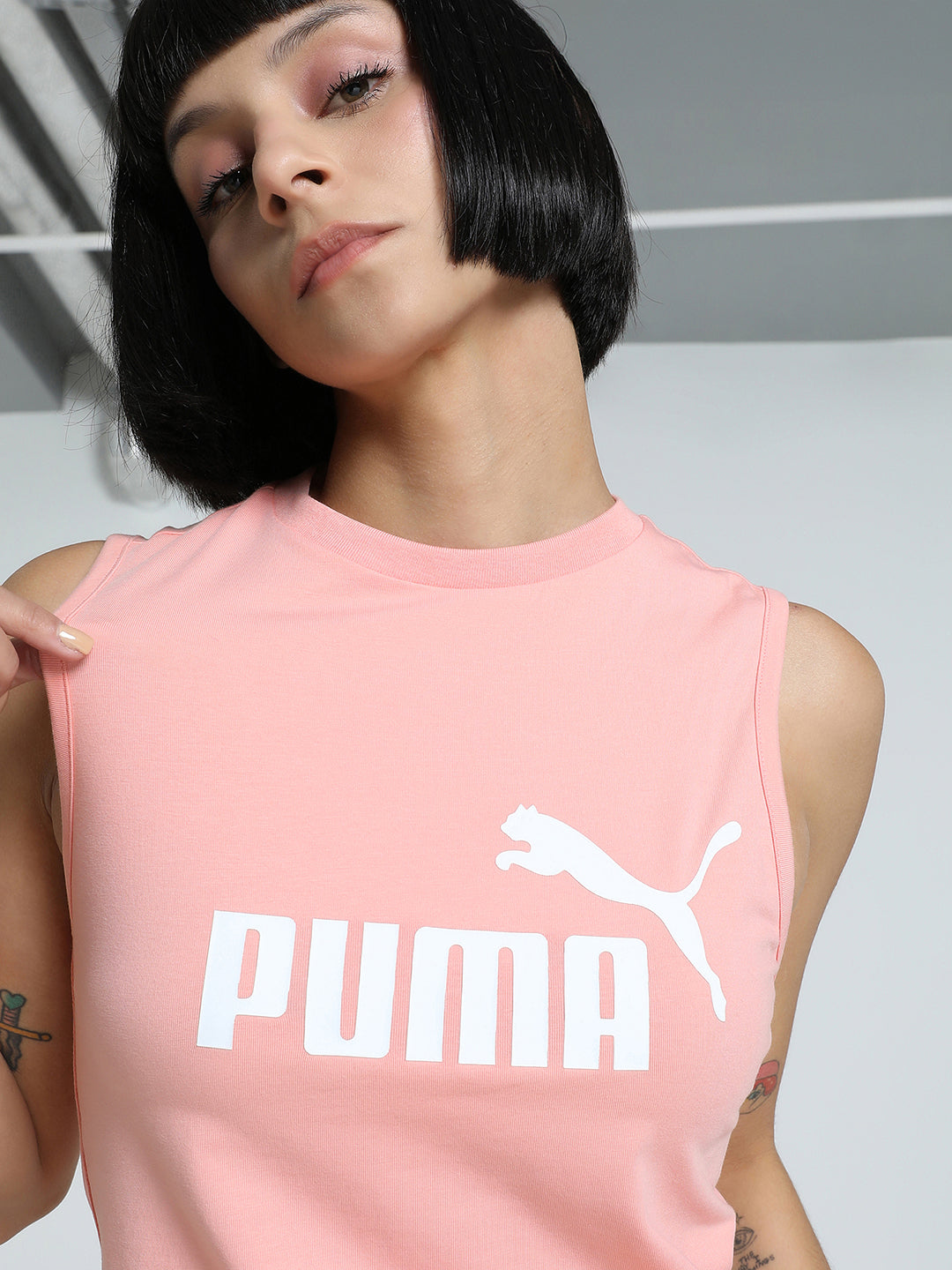 Womens Pink Casual Solid Sleeveless Top